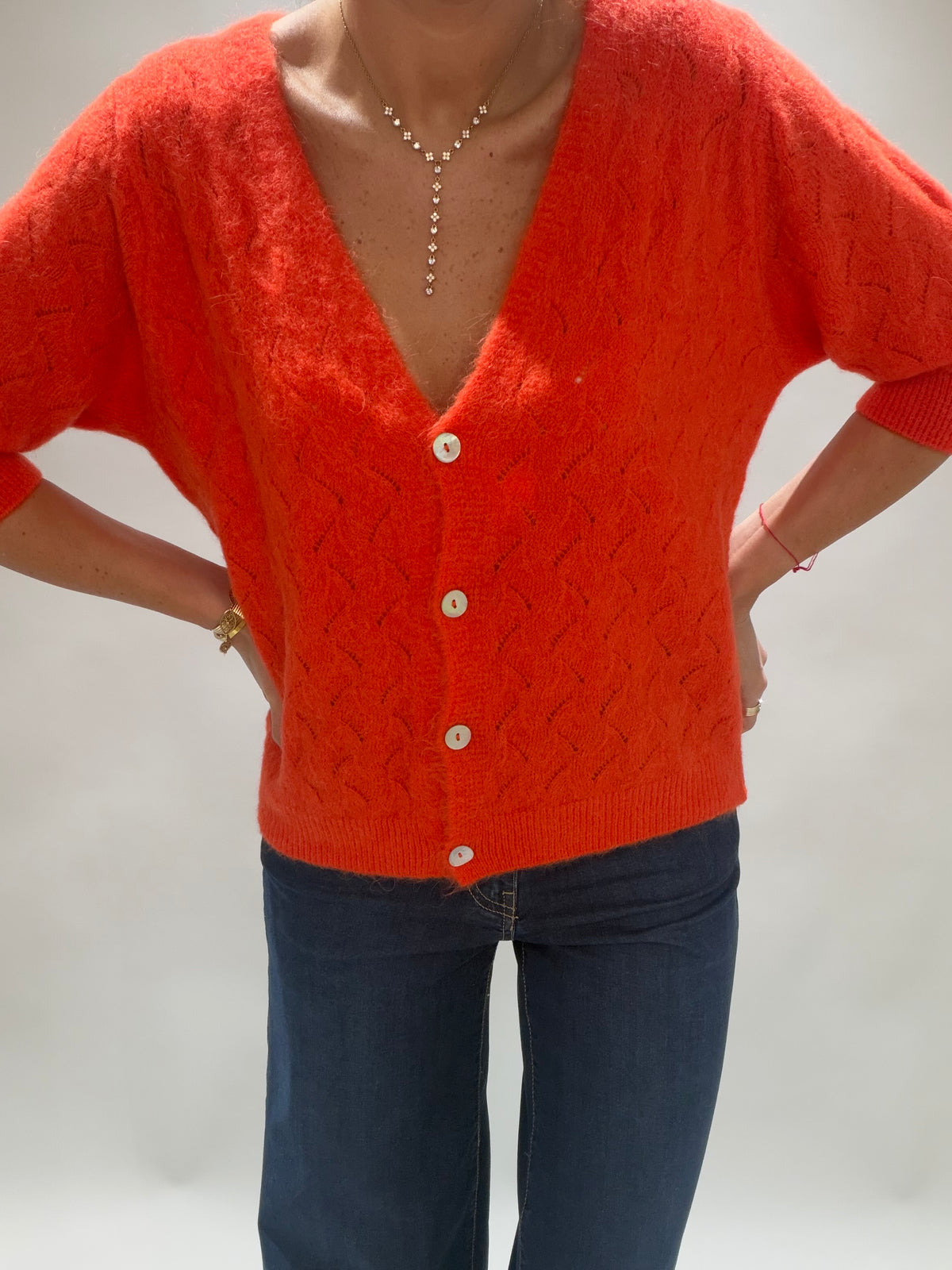 GILET COURT AJOURÉ MILKI ORANGE