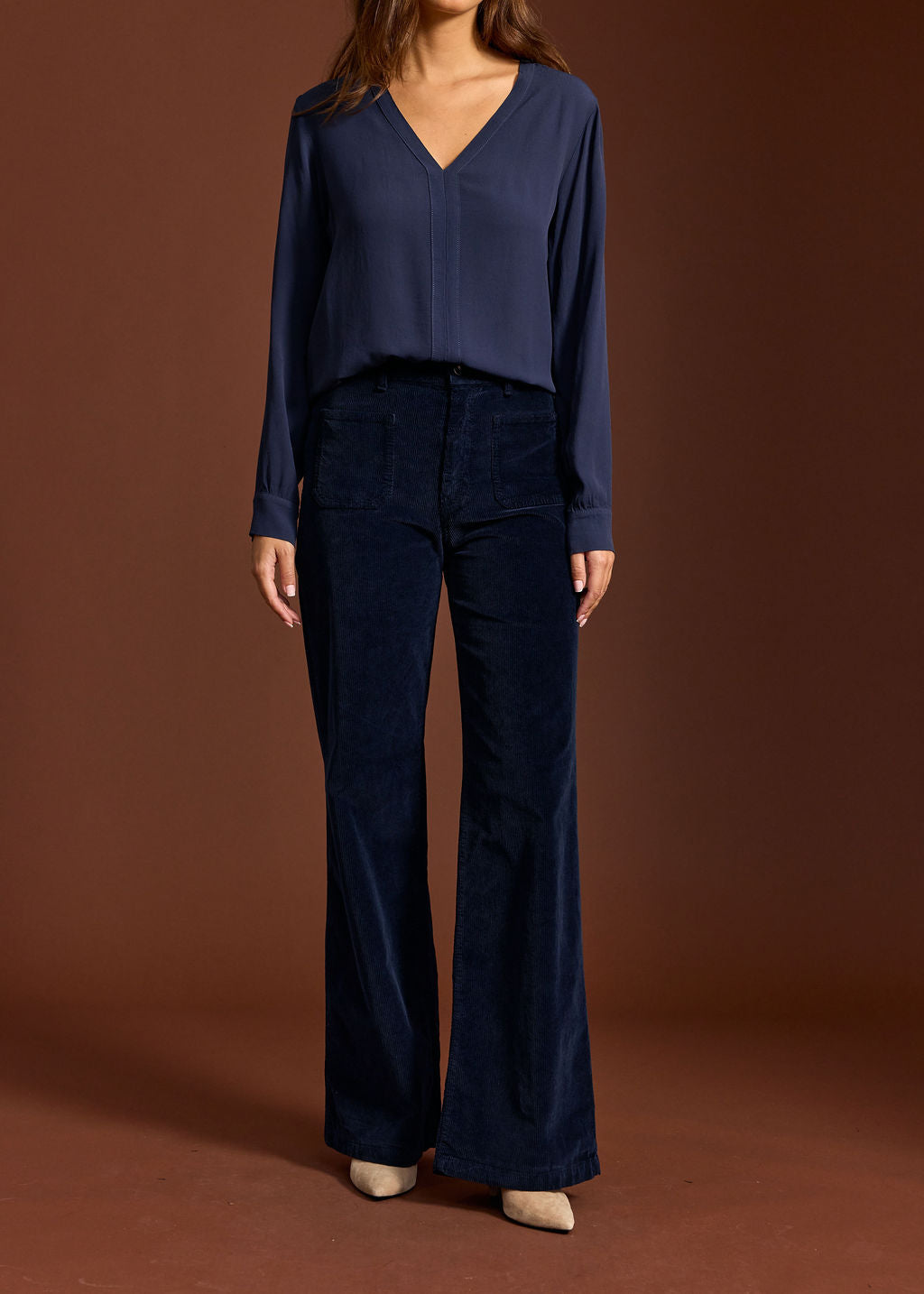 PANTALON FLARE EN VELOURS COTELÉ ROYO NUIT