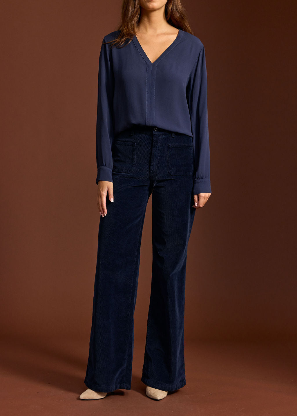 PANTALON FLARE EN VELOURS COTELÉ ROYO NUIT