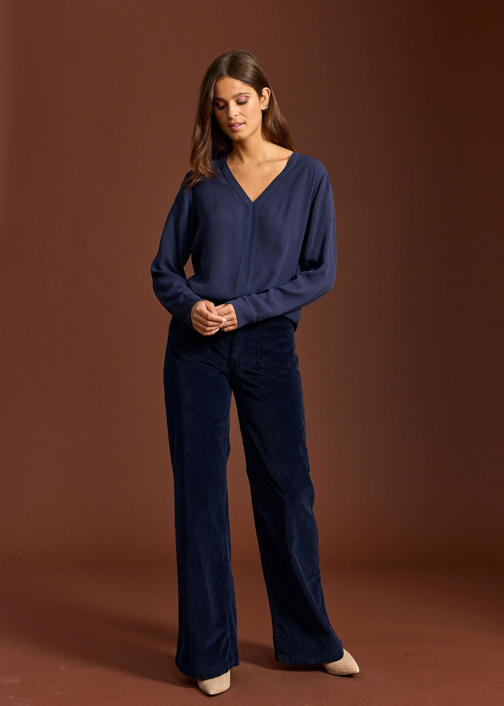 CHEMISE DROITE COL V PAOLA NUIT