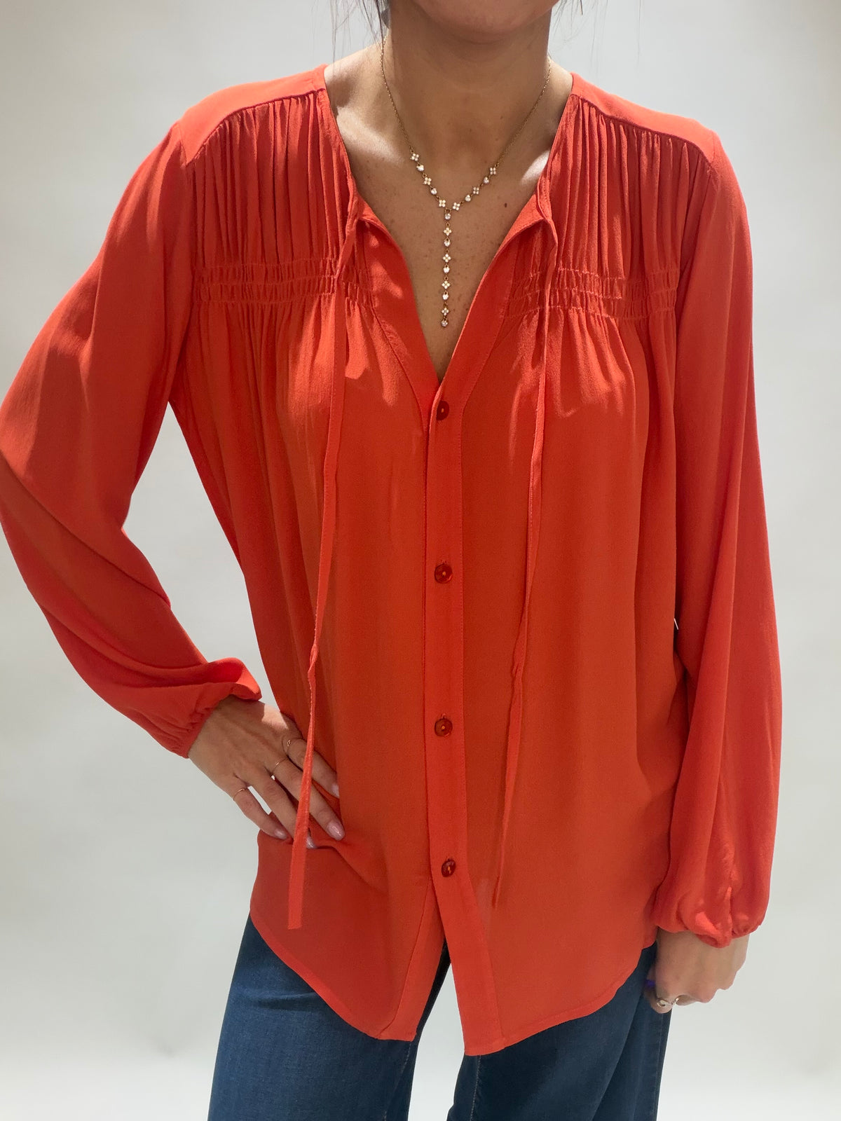 CHEMISE FRONCÉE DEVANT RIGAN ORANGE