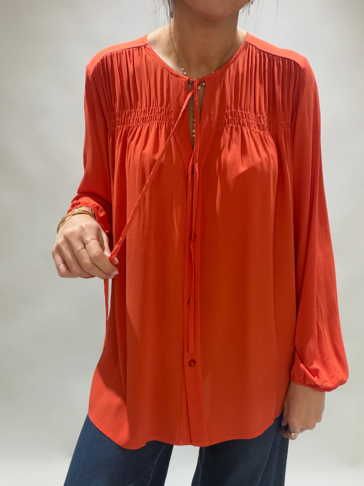 CHEMISE FRONCÉE DEVANT RIGAN ORANGE