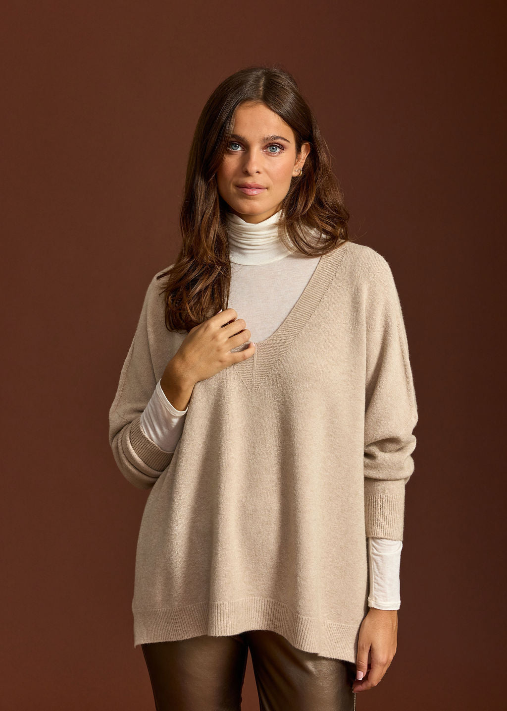 LOUISE SAND PONCHO SWEATER