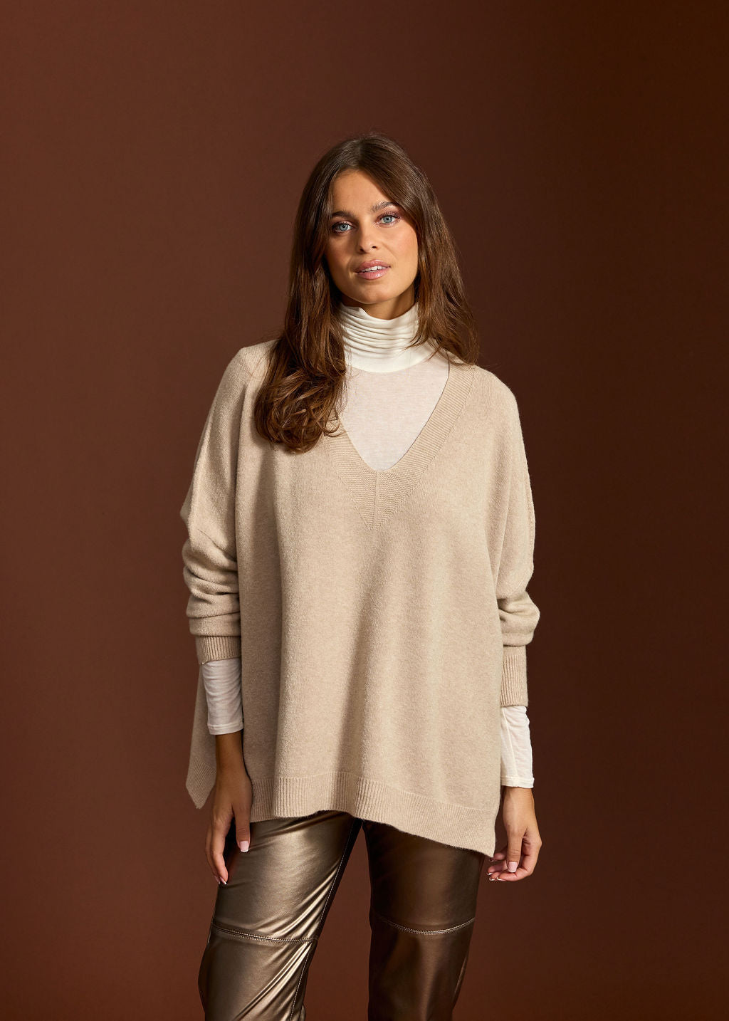 LOUISE SAND PONCHO SWEATER