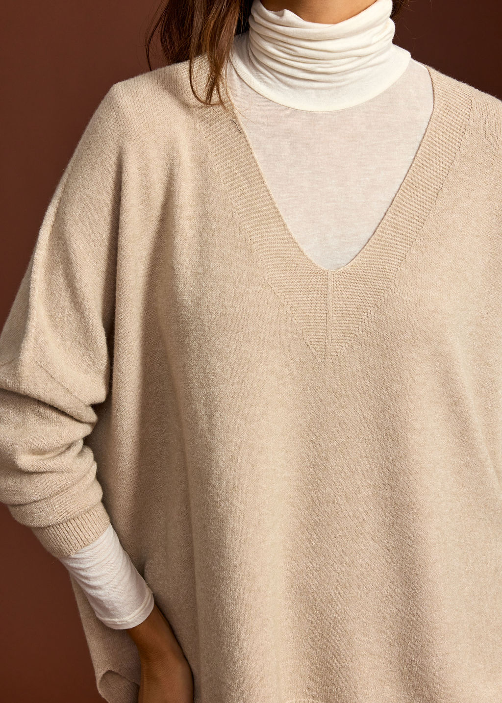 LOUISE SAND PONCHO SWEATER
