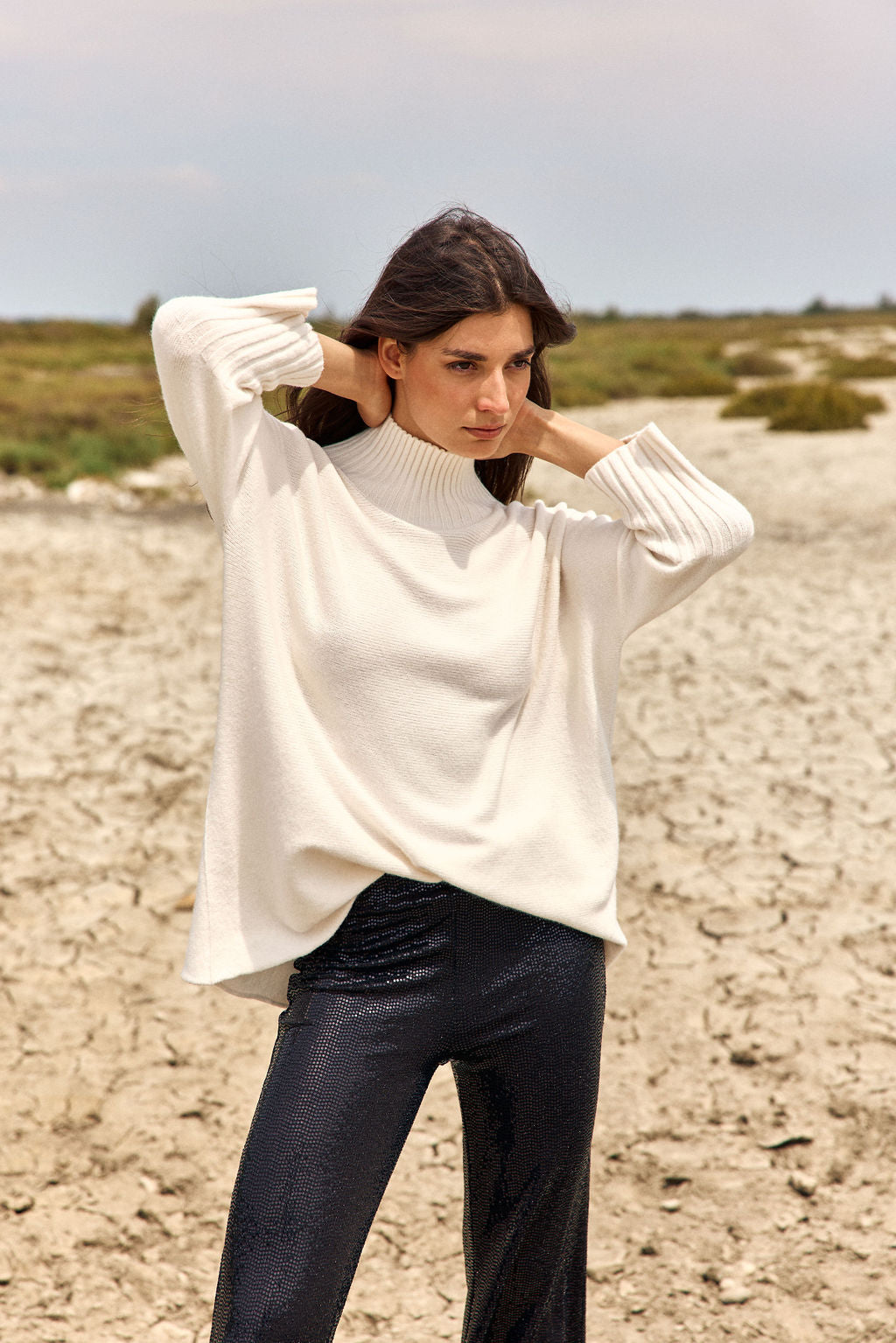 PULL TUNIQUE EN MAILLE NATY ECRU