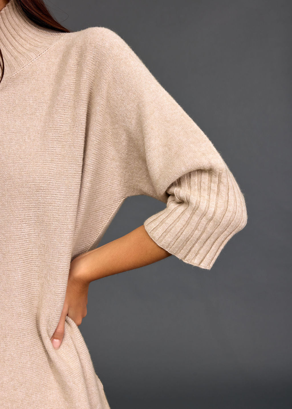 PULL TUNIQUE EN MAILLE NATY SABLE