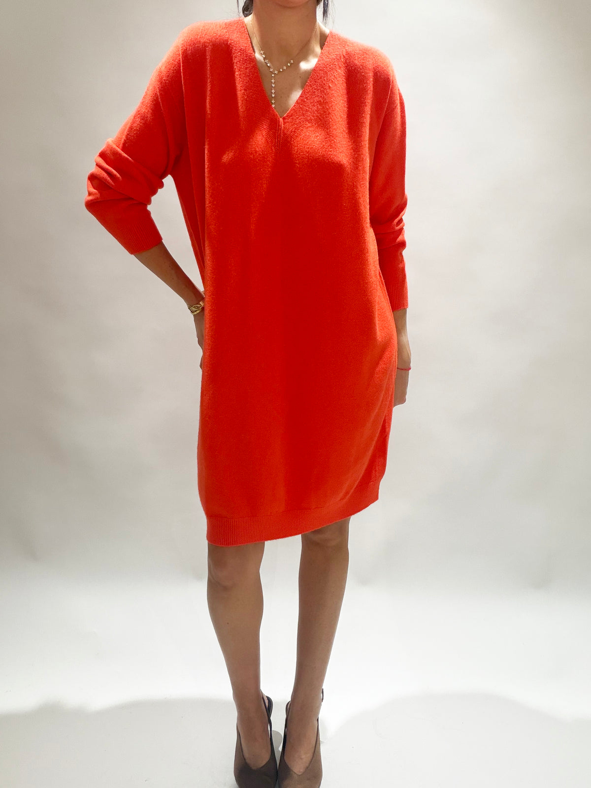 ROBE MI-LONGUE EN MAILLE VINKA ORANGE