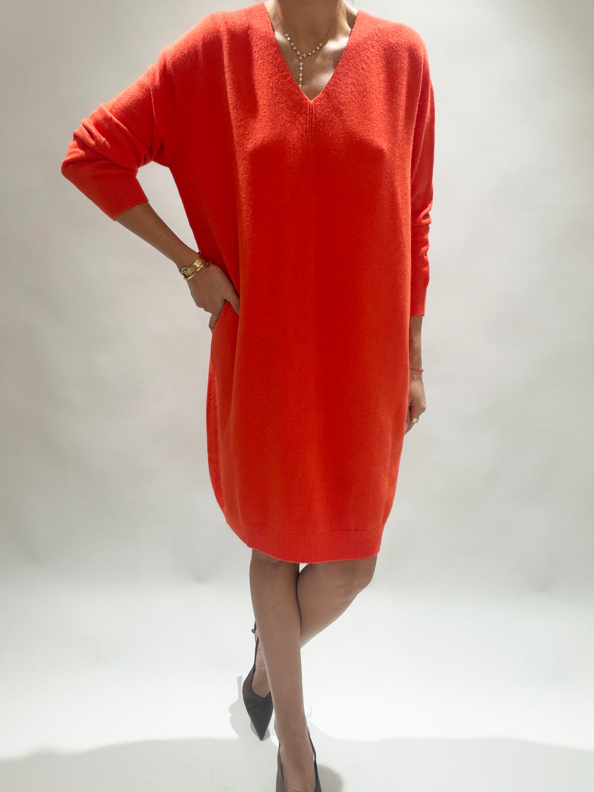 ROBE MI-LONGUE EN MAILLE VINKA ORANGE