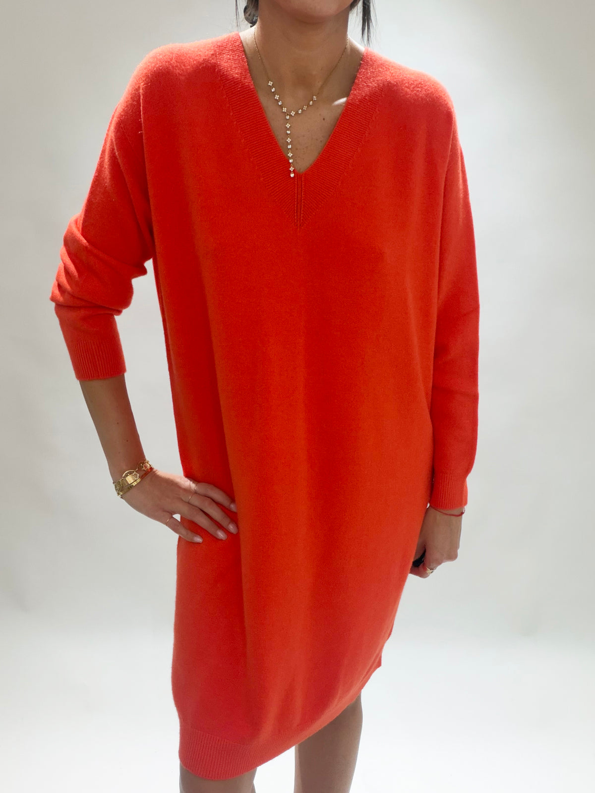 ROBE MI-LONGUE EN MAILLE VINKA ORANGE