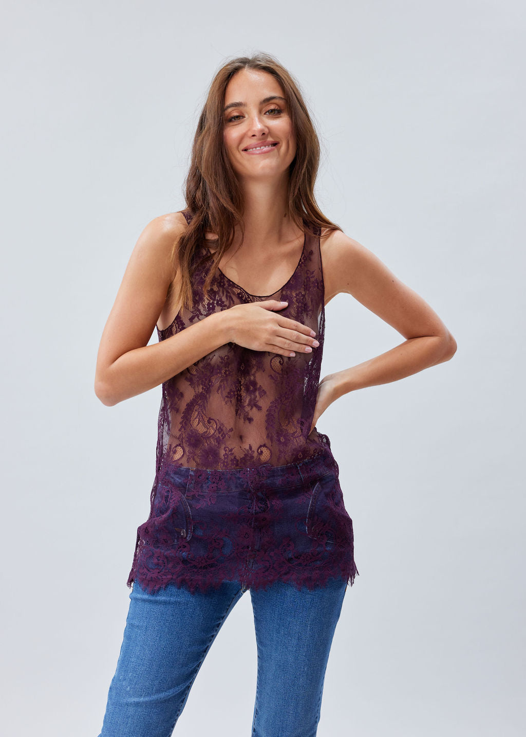 TOP EN DENTELLE TH835 AUBERGINE