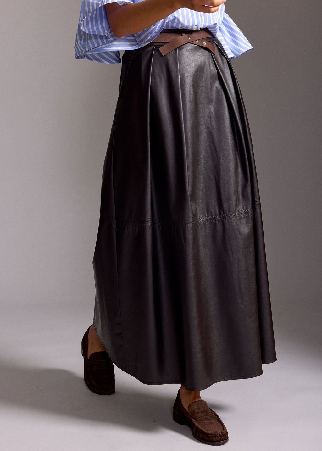 JUPE LONGUE FAUX CUIR BRUNA CAFE