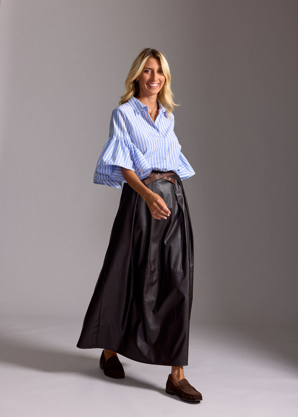 JUPE LONGUE FAUX CUIR BRUNA CAFE