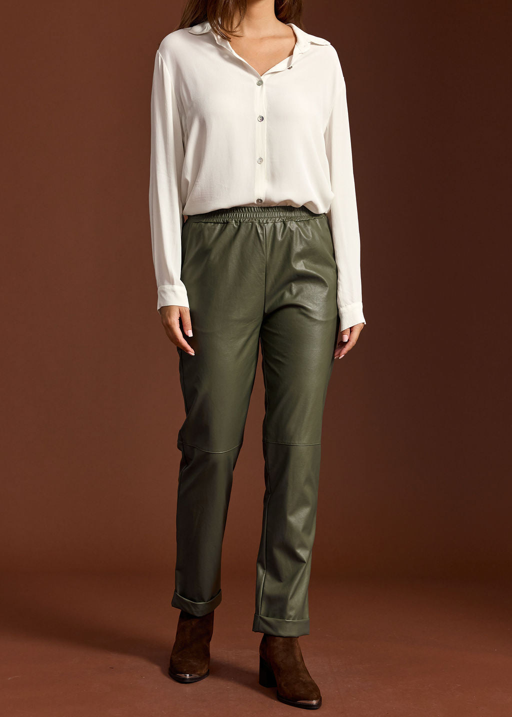 PANTALON FAUX CUIR AVEC REVERS CLAUDIA BRONZE