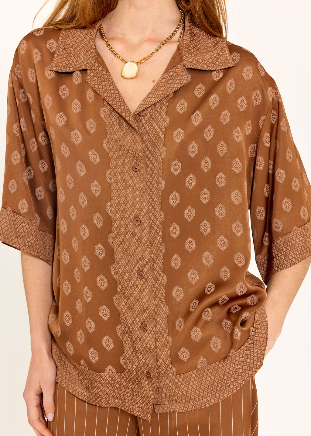 CHEMISE BI-IMPRIMÉE AYUMI NOISETTE