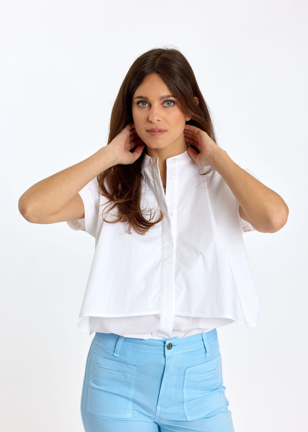 CHEMISE EN POPELINE A PANS ILANA BLANC