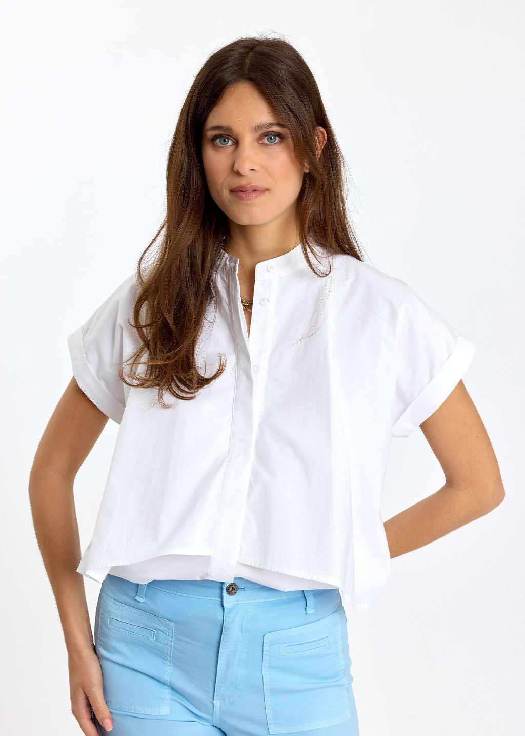 CHEMISE EN POPELINE A PANS ILANA BLANC