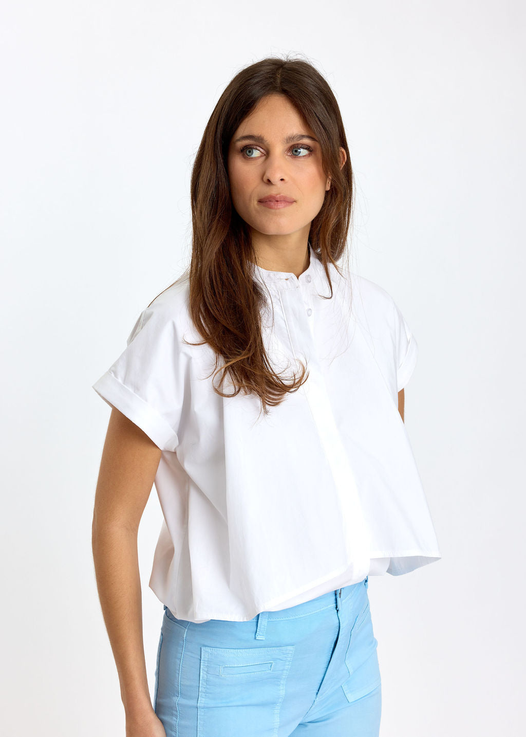 CHEMISE EN POPELINE A PANS ILANA BLANC