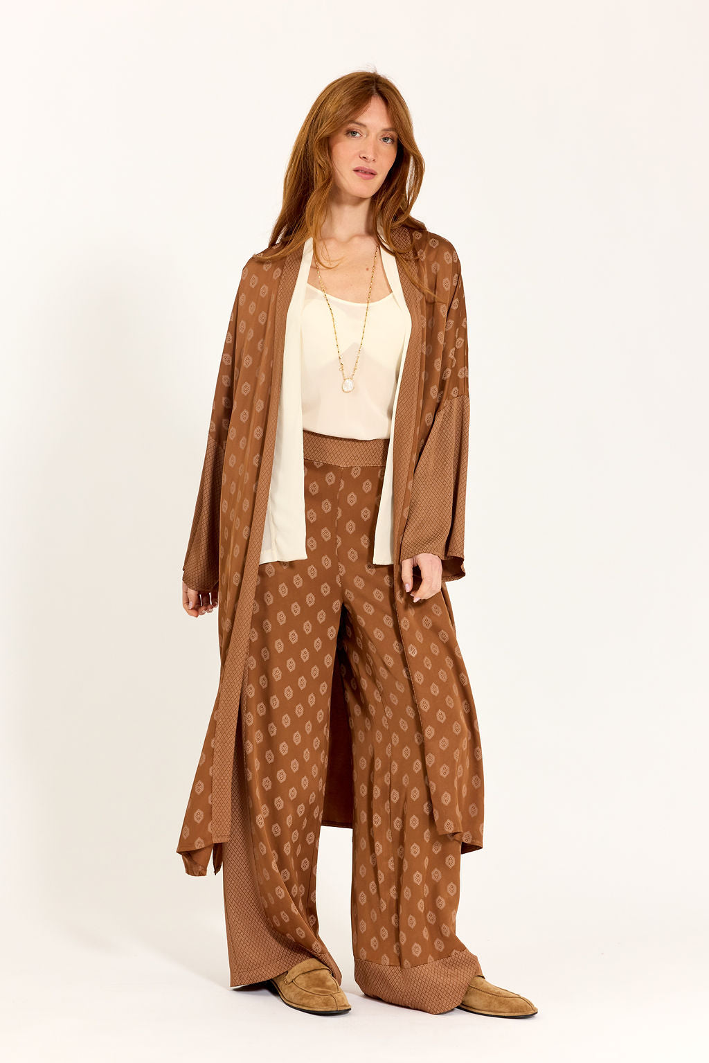 KIMONO LONG BI-IMPRIMÉ TON SUR TON NOAH NOISETTE