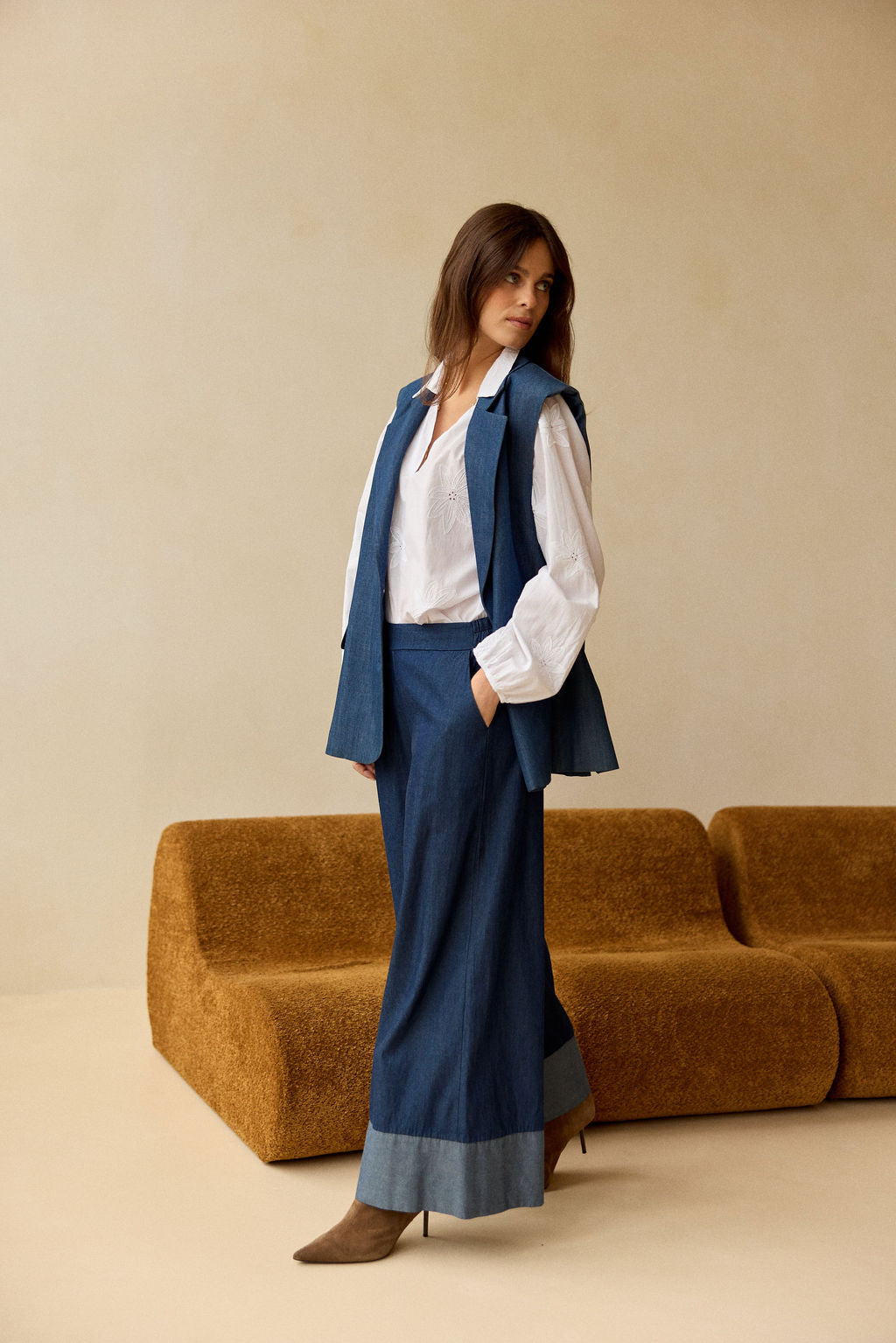 PANTALON 7/8IÈME EN COTON DENIM LÉGER NOLA BLUE