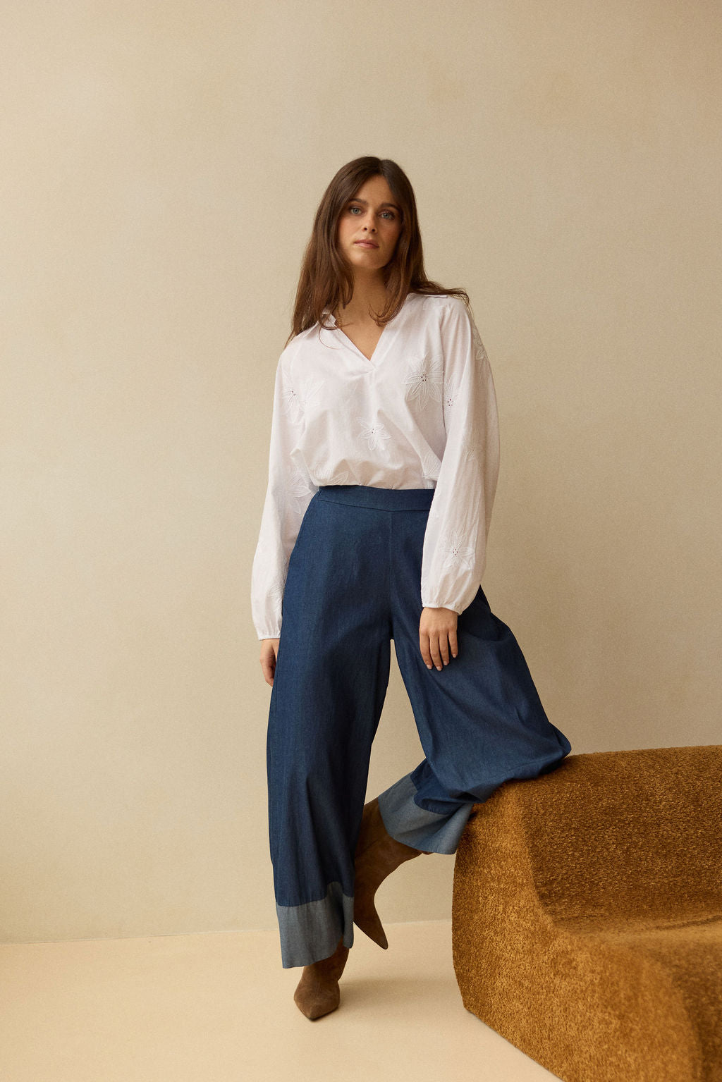 PANTALON 7/8IÈME EN COTON DENIM LÉGER NOLA BLUE