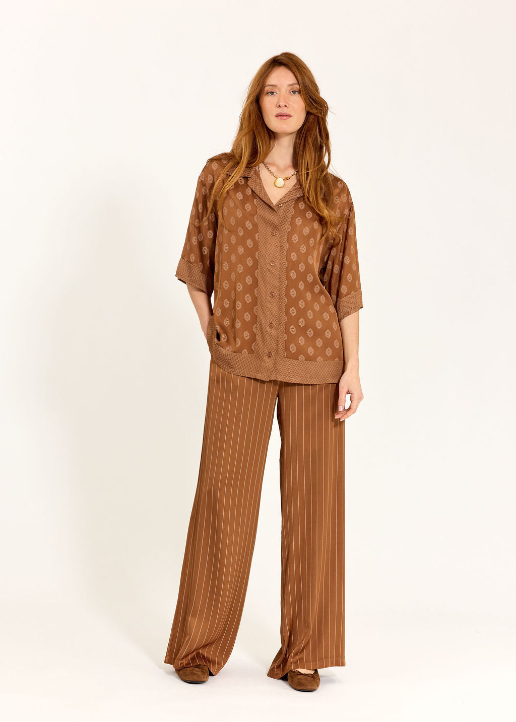 PANTALON LONG RAYÉ NORI NOISETTE