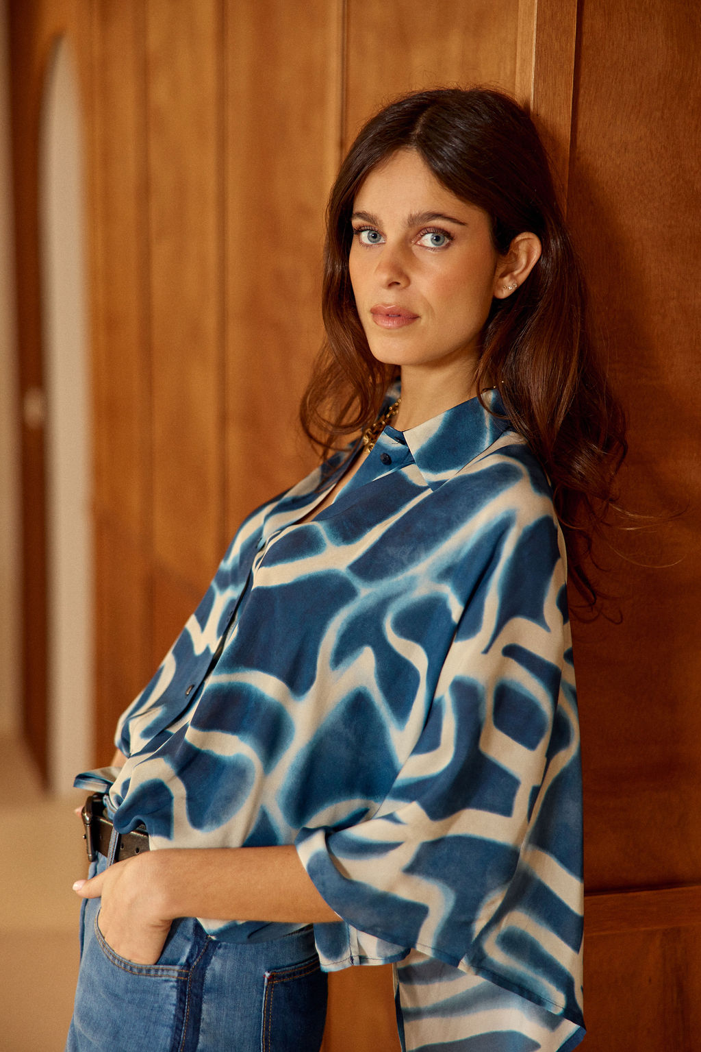 CHEMISE IMPRIMÉE MANCHES COURTES ESPRIT KIMONO POPPY INDIGO