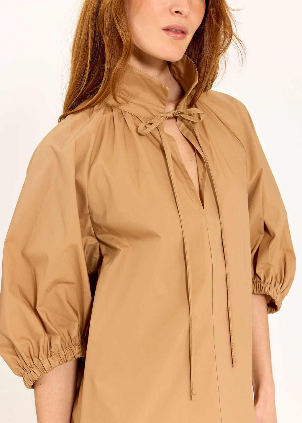 ROBE MIDI EN POPELINE DUVETEUSE HELLO CAMEL
