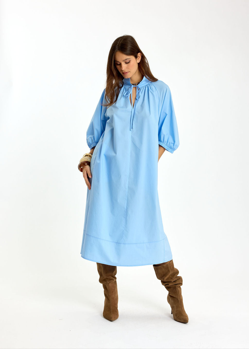 ROBE MIDI EN POPELINE DUVETEUSE HELLO CIEL