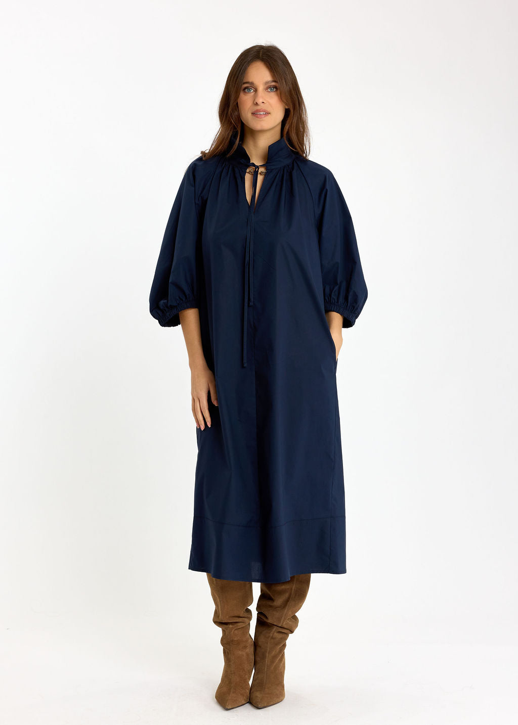 ROBE MIDI EN POPELINE DUVETEUSE HELLO MARINE