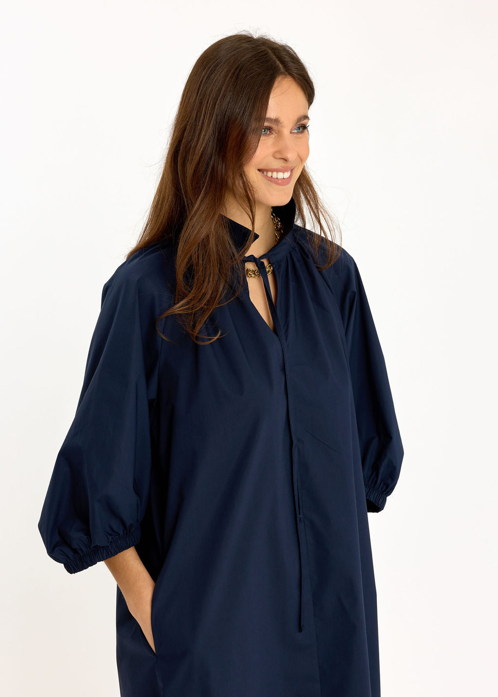 ROBE MIDI EN POPELINE DUVETEUSE HELLO MARINE