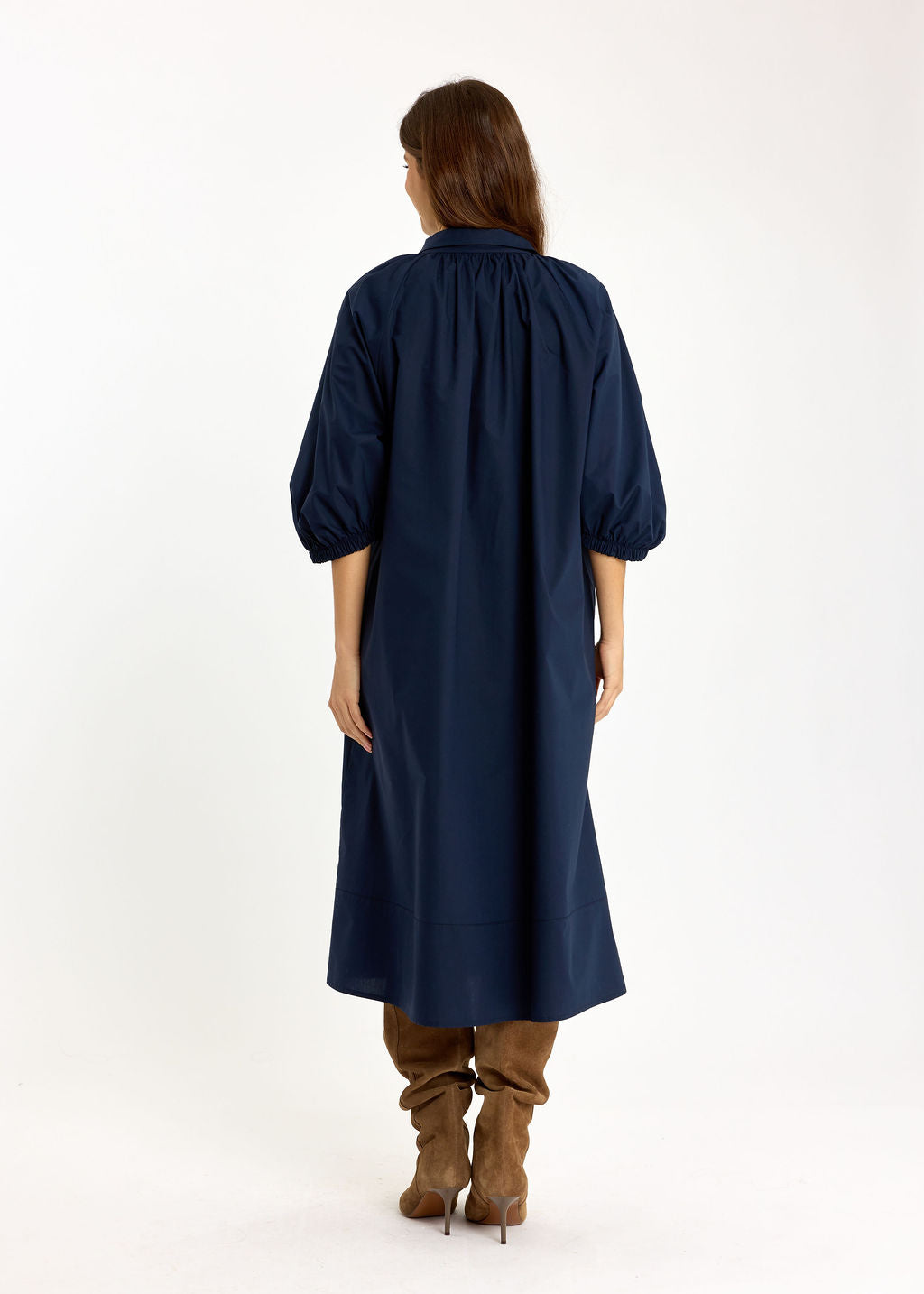 ROBE MIDI EN POPELINE DUVETEUSE HELLO MARINE