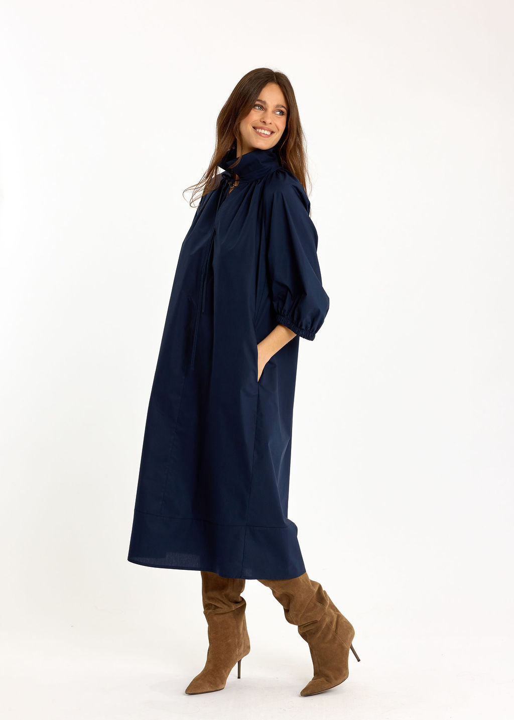 ROBE MIDI EN POPELINE DUVETEUSE HELLO MARINE