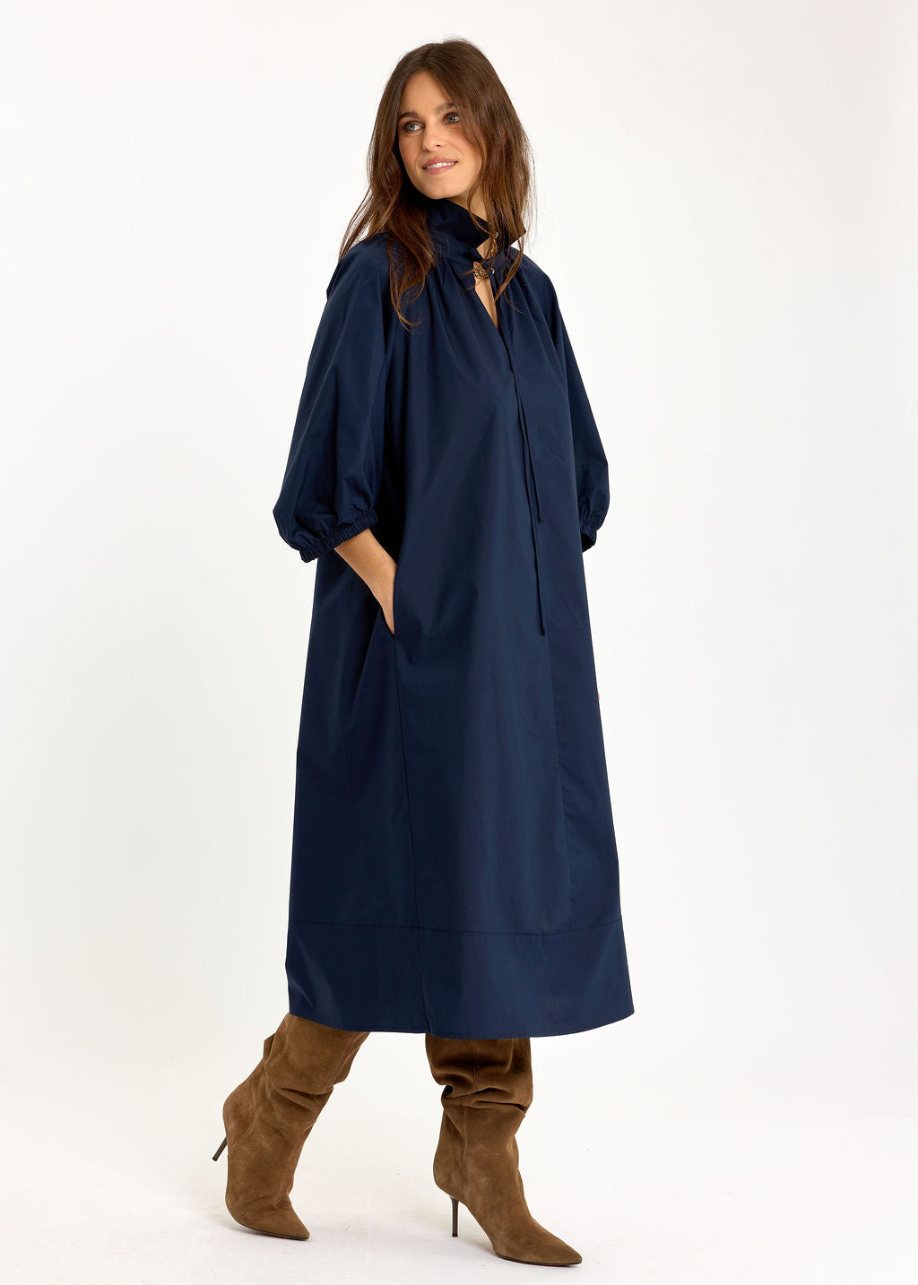 ROBE MIDI EN POPELINE DUVETEUSE HELLO MARINE
