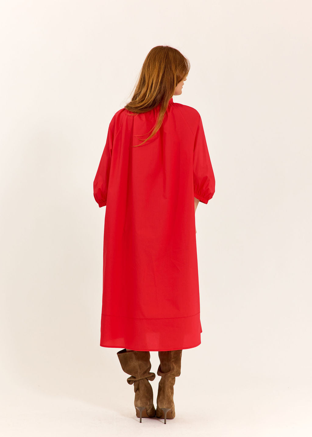 ROBE MIDI EN POPELINE DUVETEUSE HELLO ROUGE