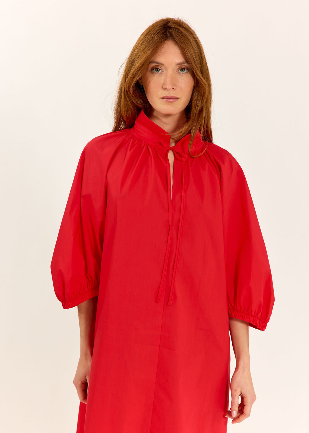 ROBE MIDI EN POPELINE DUVETEUSE HELLO ROUGE