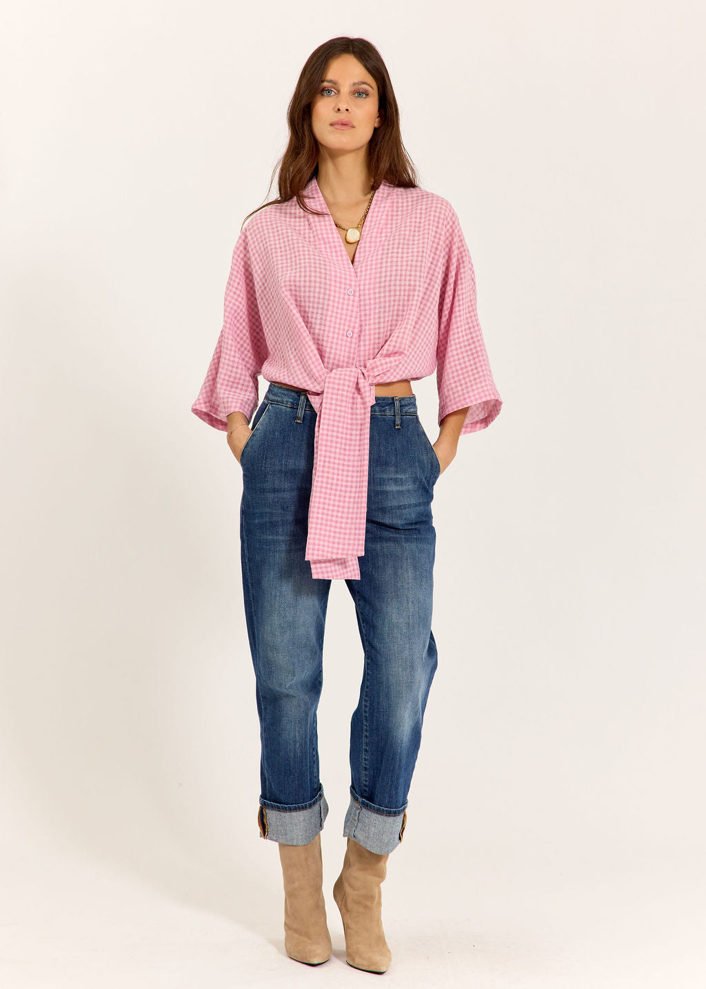 CHEMISE COURTE EN VICHY ILO ROSE