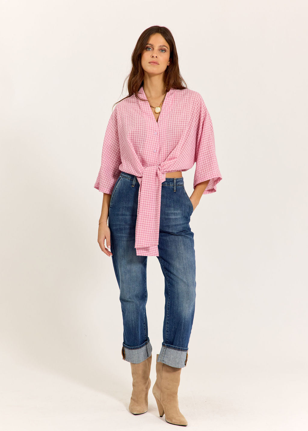 CHEMISE COURTE EN VICHY ILO ROSE