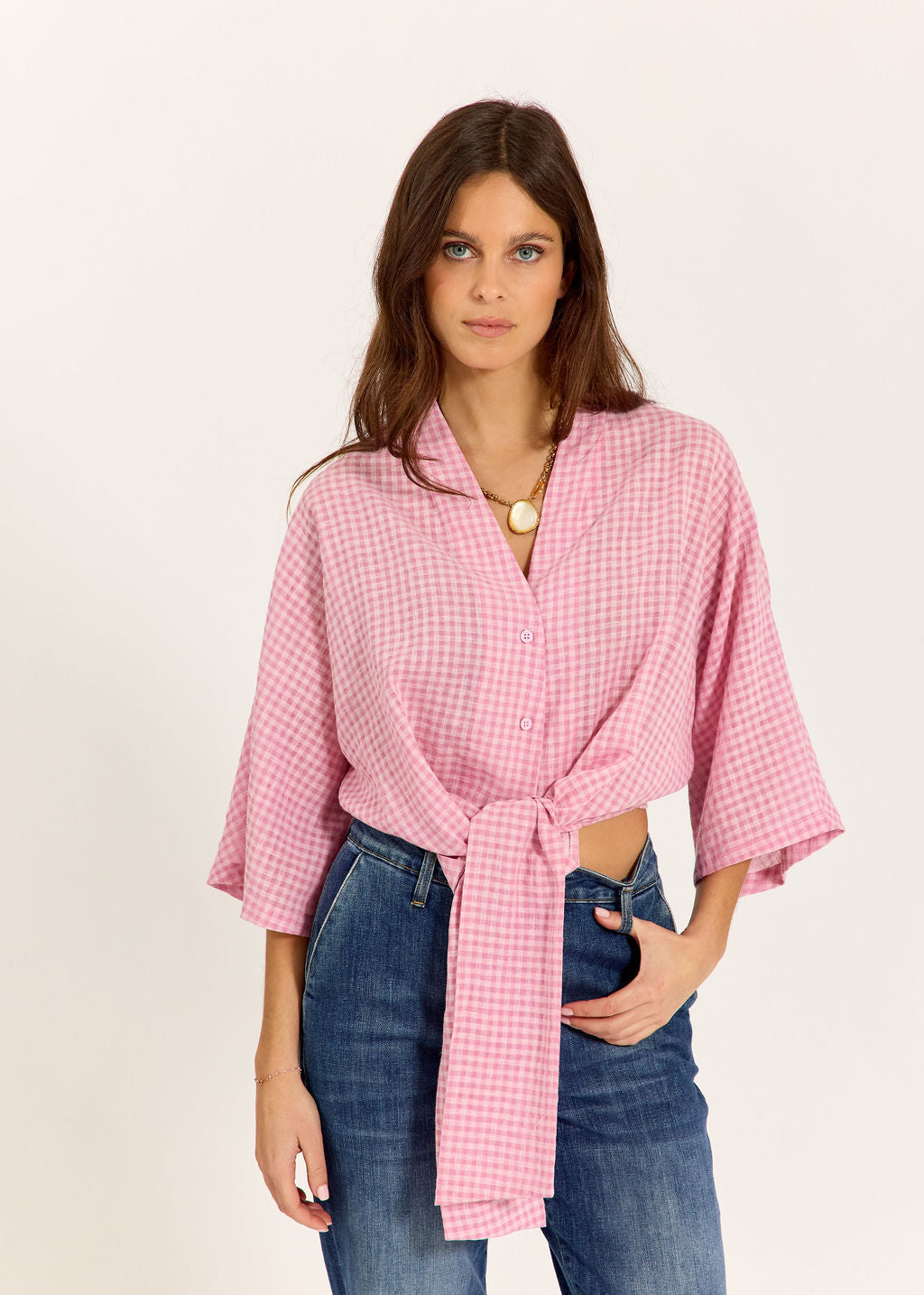 CHEMISE COURTE EN VICHY ILO ROSE