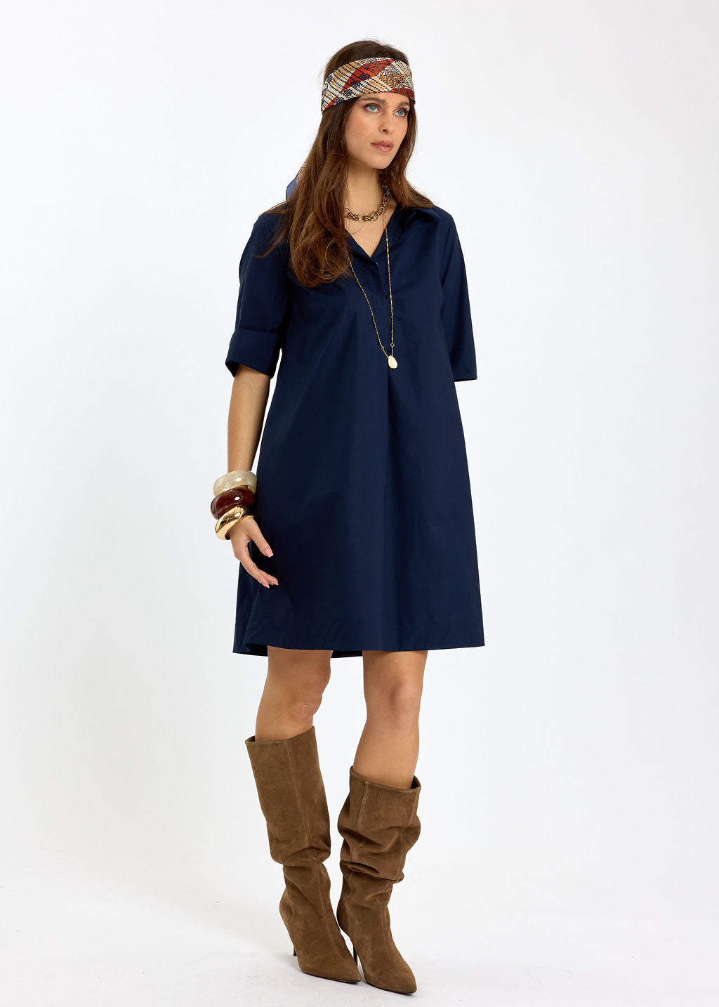 ROBE COURTE EN POPELINE LOROH MARINE