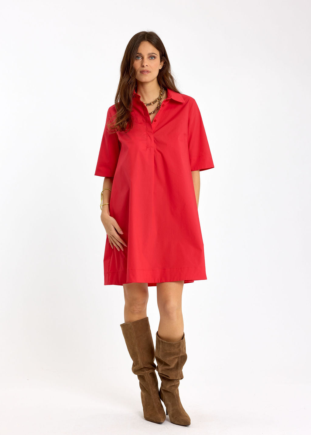 ROBE COURTE EN POPELINE LOROH ROUGE