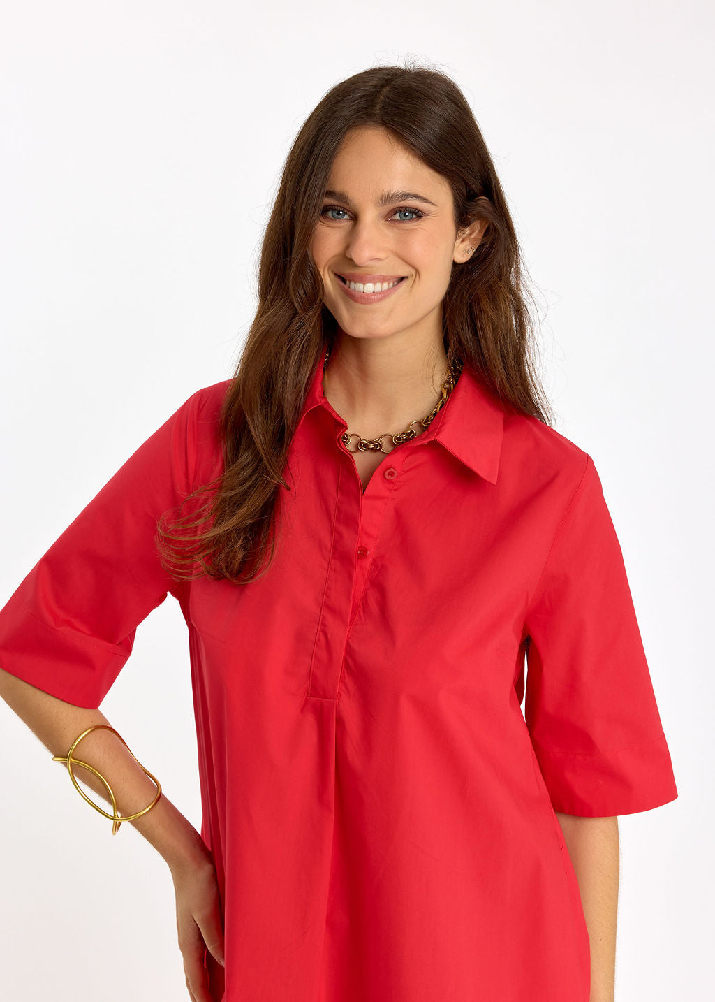 ROBE COURTE EN POPELINE LOROH ROUGE