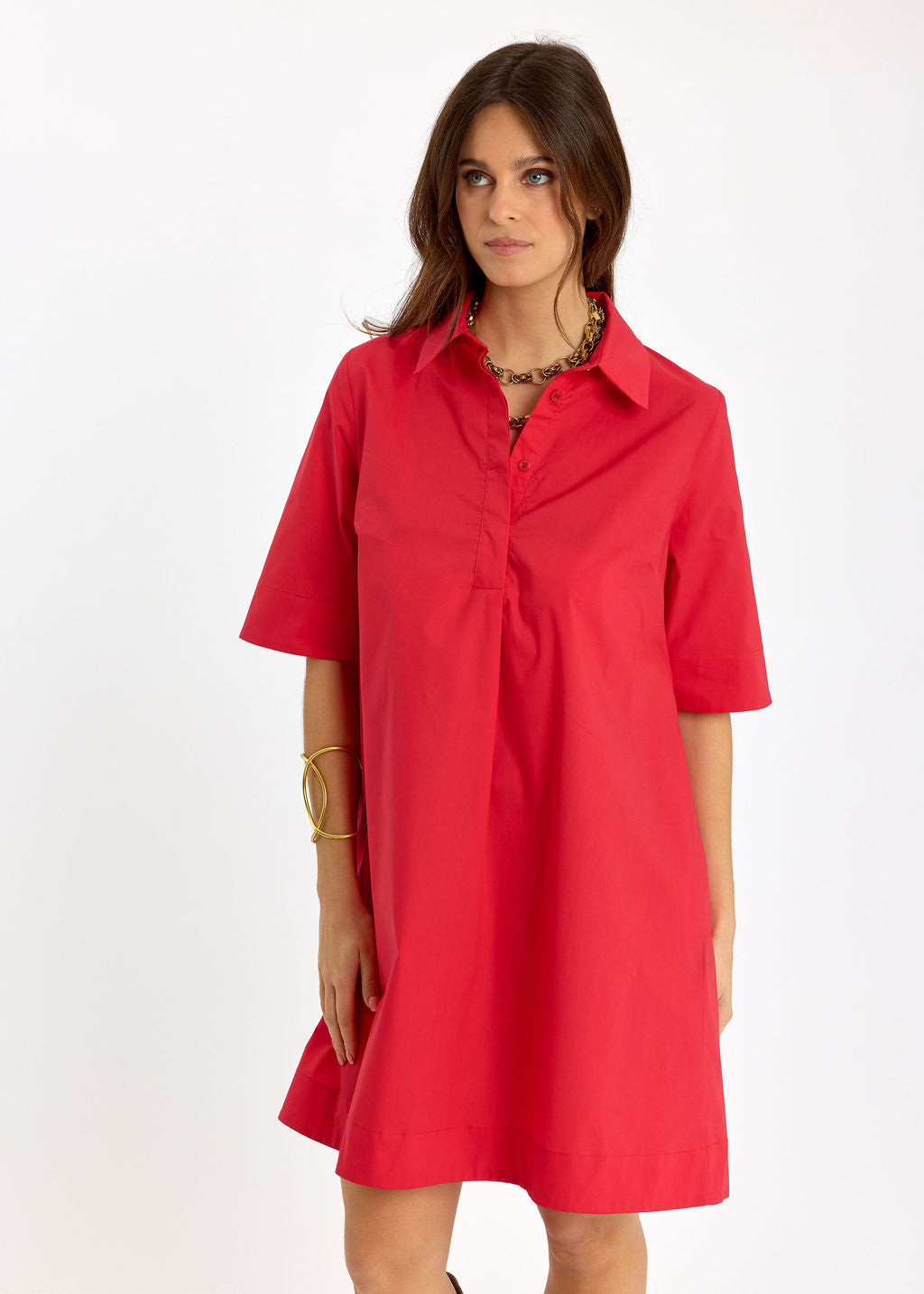 ROBE COURTE EN POPELINE LOROH ROUGE