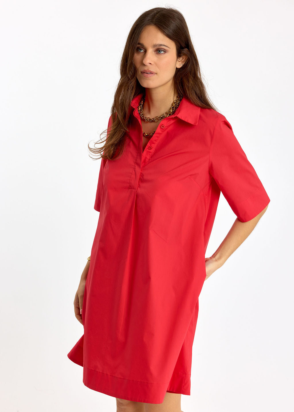 ROBE COURTE EN POPELINE LOROH ROUGE