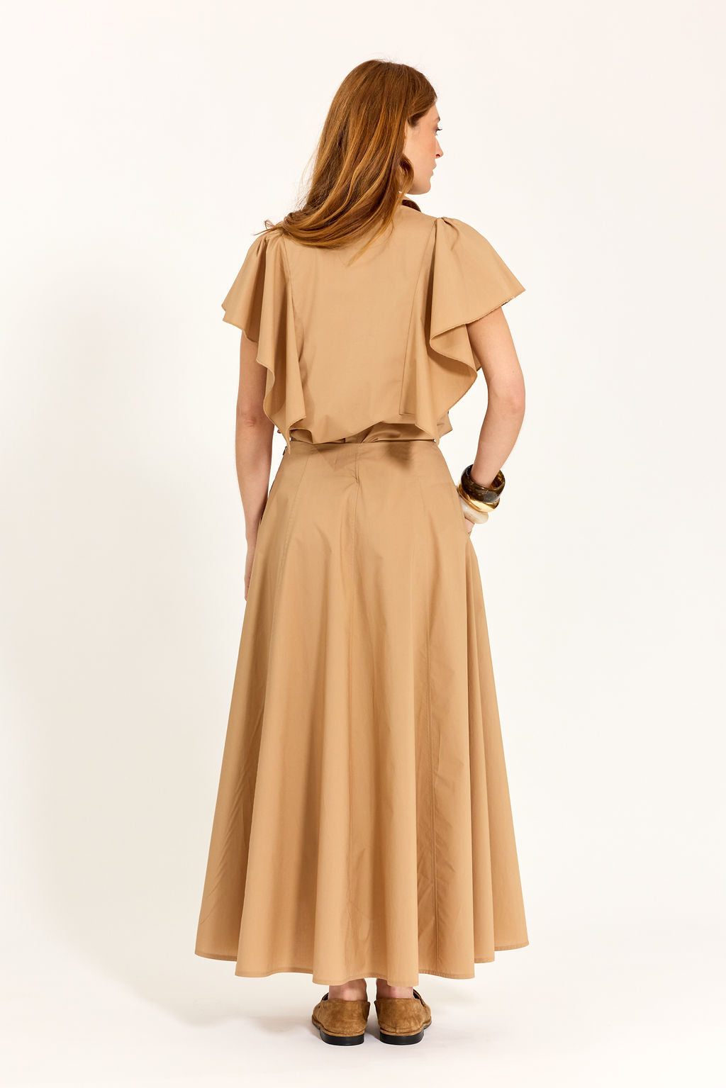 CHEMISE VOLANTÉE EN POPELINE LOUNA CAMEL