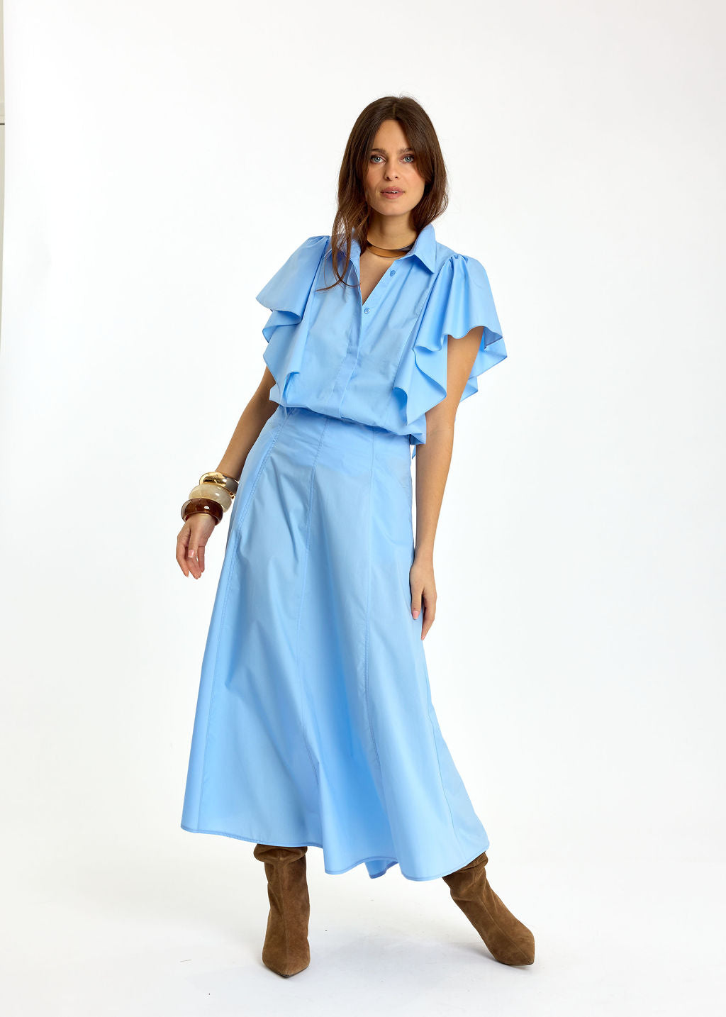 CHEMSIE VOLANTÉE EN POPELINE LOUNA CIEL