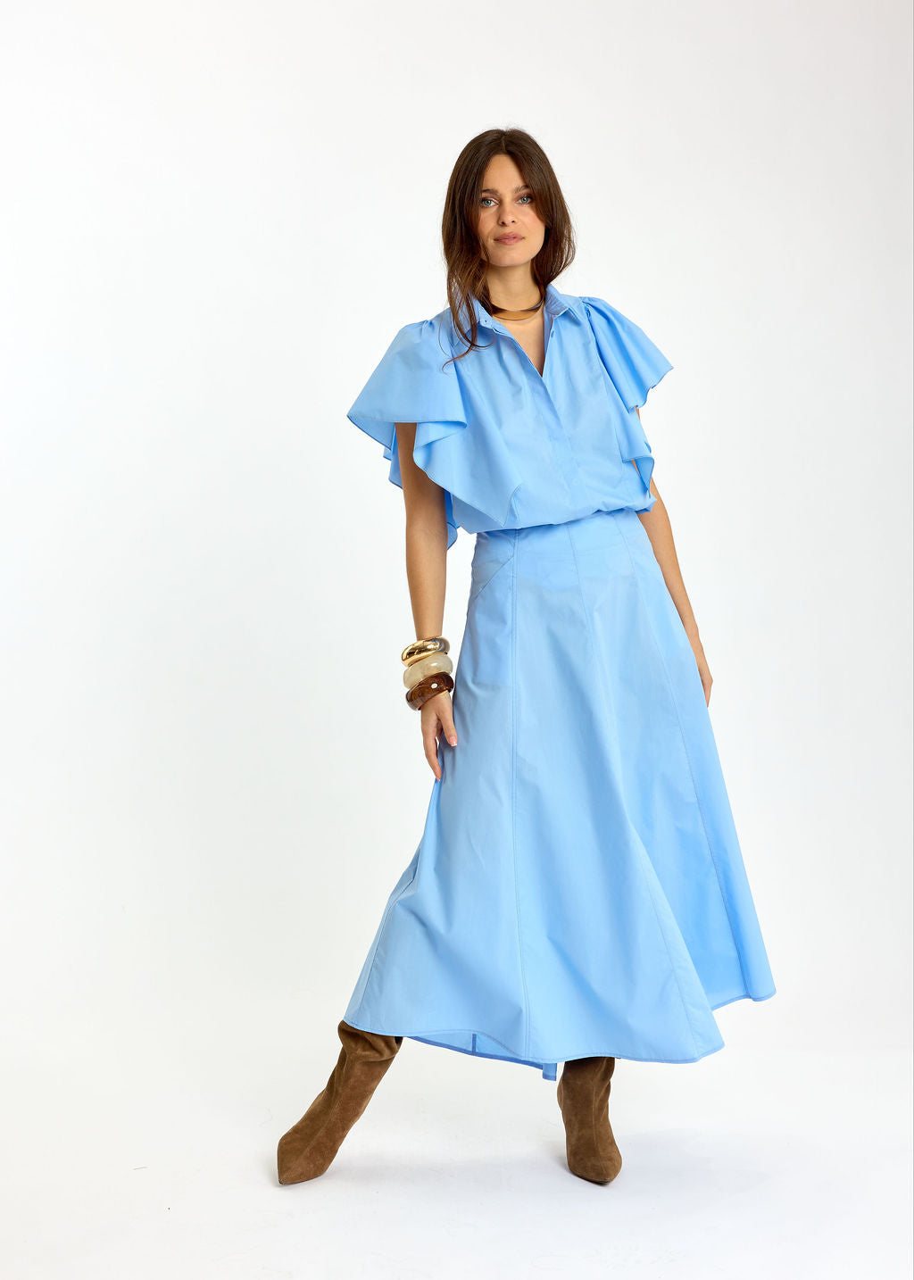 CHEMSIE VOLANTÉE EN POPELINE LOUNA CIEL