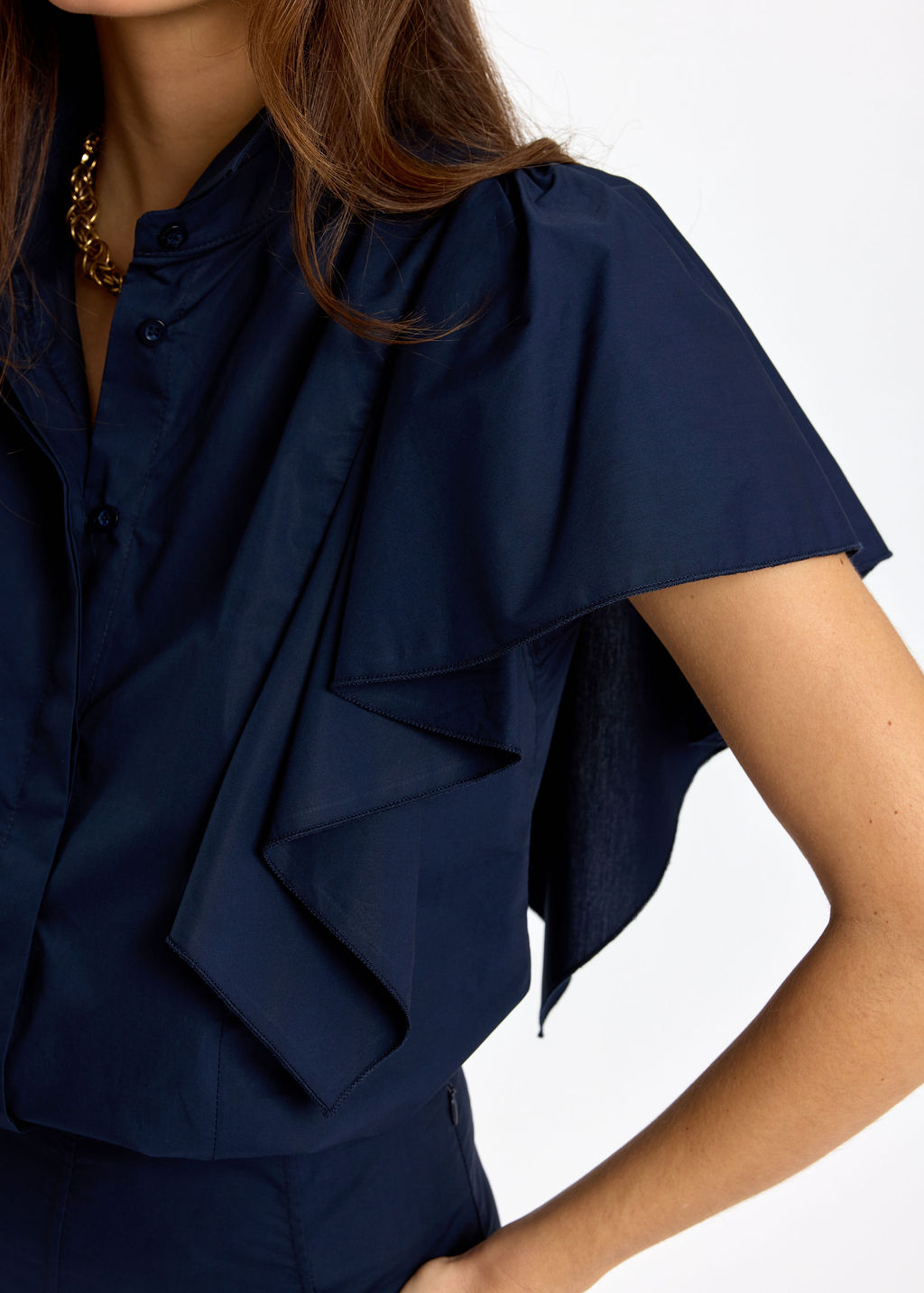 CHEMSIE VOLANTÉE EN POPELINE LOUNA MARINE