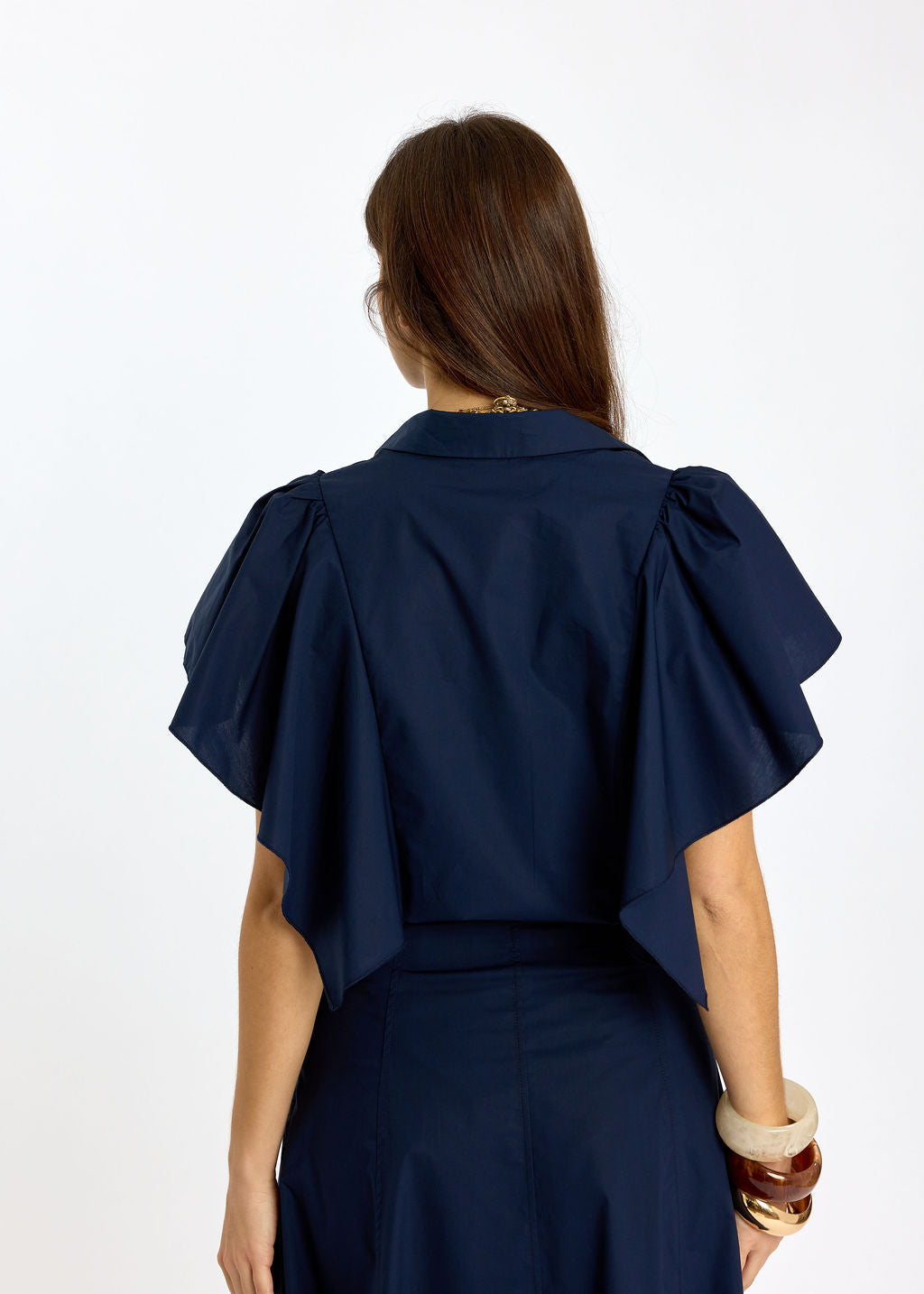 CHEMSIE VOLANTÉE EN POPELINE LOUNA MARINE