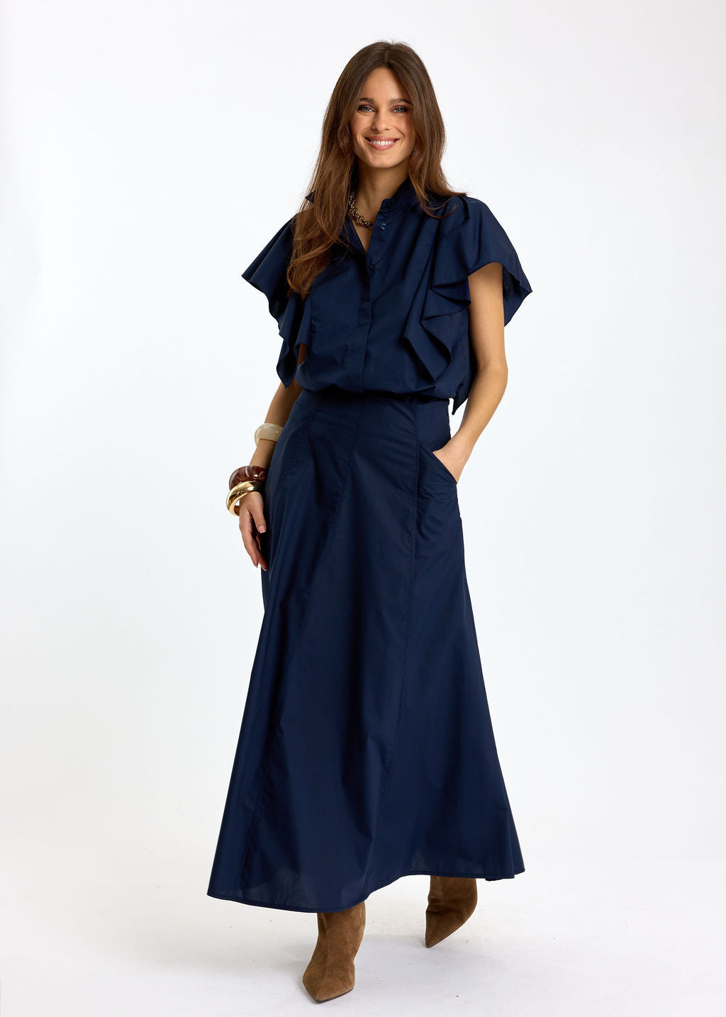 CHEMSIE VOLANTÉE EN POPELINE LOUNA MARINE